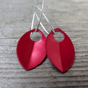 crimson red earrings in sterling silver. red jewellery. sterling silver dangle earings. image 6