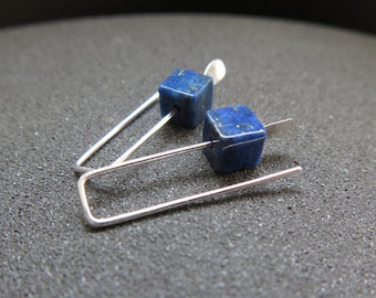 Lapis Lazuli Cube Earrings, Royal Blue Gemstone Jewelry