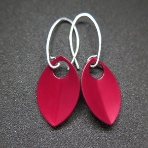 crimson red earrings in sterling silver. red jewellery. sterling silver dangle earings. image 1