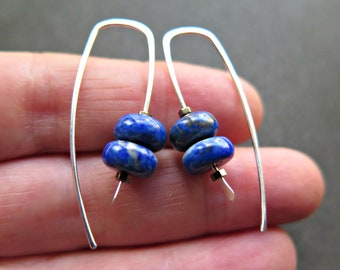 modern lapis lazuli earrings in sterling silver. cobalt blue jewelry. royal blue earrings made in Calgary.