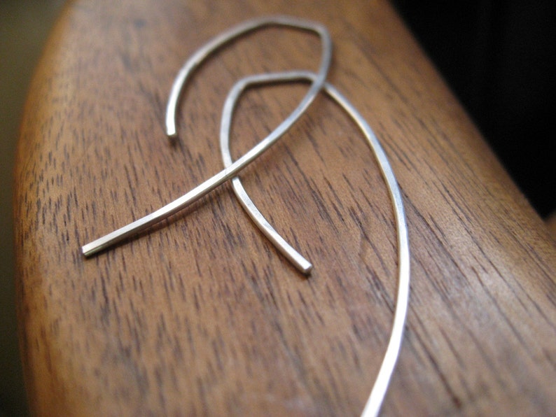 sterling silver earrings. wire earings. minimalist jewelry. threader earrings. image 1