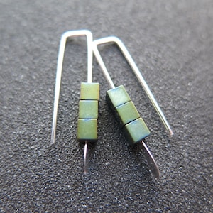small hematite earrings. green jewelry. geometric jewellery. Canadian seller. 1 inch earrings.