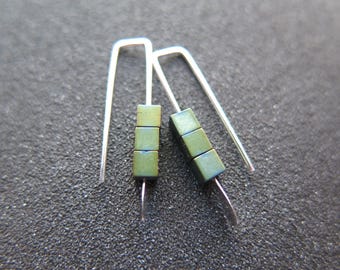 small hematite earrings. green jewelry. geometric jewellery. Canadian seller. 1 inch earrings.
