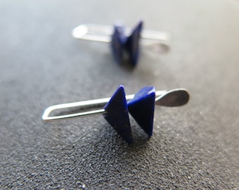 small lapis lazuli earrings. royal blue gemstone jewelry. triangle earrings.