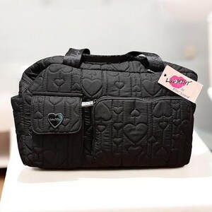 betsey johnson quilted heart carry on weekender travel duffel bag Betsey Johnson Luv Betsy Quilted Heart Fabric Weekender Bag NWT
