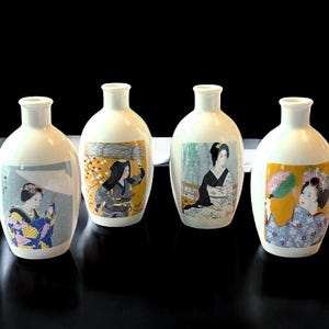 Vintage Porcelain Japanese Geisha Sake Bottle/Vase, Four Available, Sold Separately