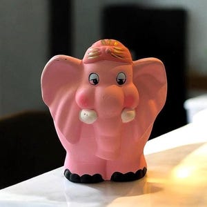 Vintage Ceramic Pink Circus Elephant Money Coin Bank