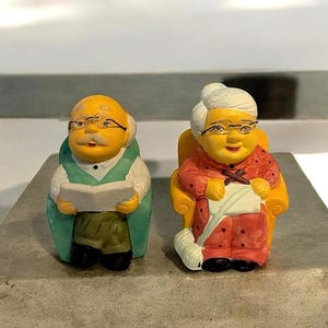 Vintage Pair of Ceramic Grandpa & Grandma Money Coin Banks