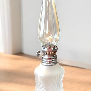 Vintage Miniature Glass Oil Lamp with Hurricane Shade