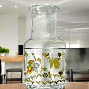 Vintage Clear Glass Decanter Carafe Pearl & Floral Design