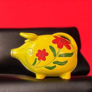 Vintage Ceramic Large Yellow Floral Piggy Bank