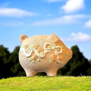 Vintage Ceramic Floral Embossed Piggy Bank