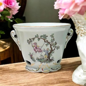 Vintage Porcelain Planter/Vase with Girl on Swing