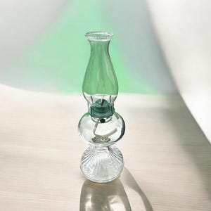 Vintage Glass Oil Lamp with Hurricane Shade