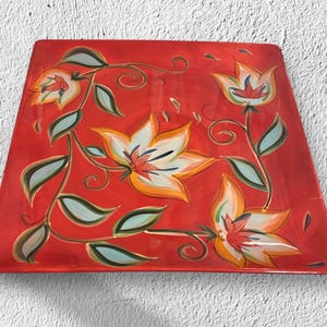 Gail Pittman Red Bountiful 13" Square Platter Southern Living
