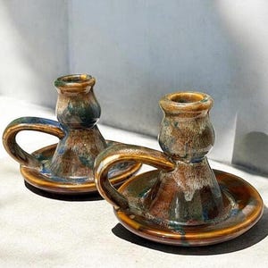 Vintage Pair of Hermitage Pottery Finger Candle Holders 1998