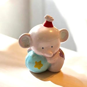 Vintage Ceramic Baby Elephant with Ball Money Coin Bank
