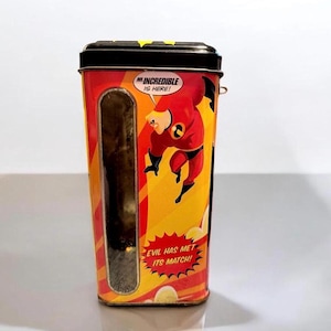 Vintage Metal The Incredibles Money Coin Bank with Lock & Key