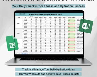 Hydration and Workout Tracker | Excel & Google Sheets | Track Your Hydration and Fitness Progress
