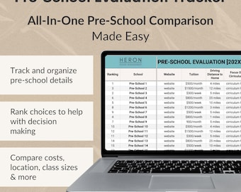 Preschool Evaluation Tracker | Compare & Choose the Best Preschool | Google Sheets and Excel Template