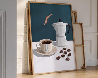 Coffee Lover Print, Coffee Diver Poster, Good Morning Coffee Poster, Espresso Wall Art, Trendy Kitchen Wall Art, Coffee Print - Digital File