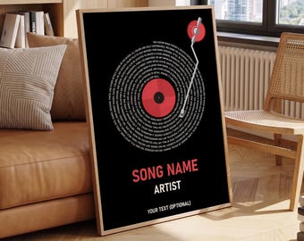 Custom Song Lyrics Print, Vinyl Lyric Poster, Wedding Anniversary Gift, Personalized Music Poster, Customizable Music Gift - Optional Frame