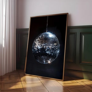 Disco Ball Wall Art, Disco Ball Poster, Mirrorball print, Retro Fun Wall Decor, Vintage 70s Inspired Glamour Music Prints - Digital File