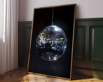 Disco Ball Wall Art, Retro Fun Wall Decor, Mirrorball print, Disco Ball Poster, Vintage 70s Inspired Glamour Music Prints - Digital File