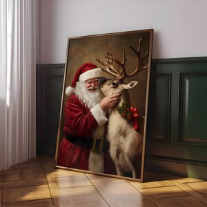 Impressão de Natal de Papai Noel e Renas, Pôster de Natal do Papai Noel, Arte de Parede Vintage para o Feriado, Pôster de Natal Retro Funky - Arquivo Digital