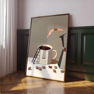 Impresión de Coffee Diver, póster de café de buenos días, arte de pared de espresso, impresiones para amantes del café, póster de cocina de moda, impresión de café: archivo digital