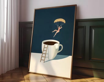 Coffee Diver Print, Trendy Kitchen Poster, Espresso Wall Art, Coffee Lover Prints, Good Morning Coffee Poster, Coffee Print - Digital File