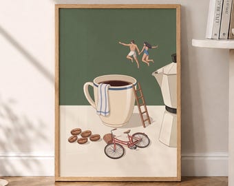 Coffee Adventure Print, Coffee Lover Prints, Trendy Kitchen Poster, Espresso Wall Art, Wall Art, Good Morning Coffee Poster - Optional Frame