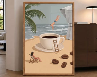 Coffee Beach Print, Espresso Wall Art, Trendy Kitchen Poster, Coffee Lover Prints, Good Morning Coffee Poster, Wall Art - Optional Frame