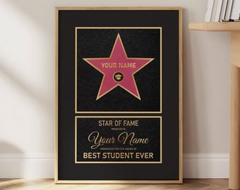 Aangepaste Hollywood-sterposter, aangepaste muurkunst, jubileumcadeau, gepersonaliseerde Walk Of Fame-sterrenprint, aangepaste verjaardagscadeau - optionele lijst