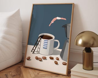 Coffee Diver Print, Coffee Print, Espresso Wall Art, Coffee Lover Prints, Trendy Kitchen Poster, Good Morning Coffee Poster - Optional Frame