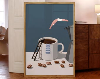Coffee Diver Print, Coffee Lover Prints, Espresso Wall Art, Trendy Kitchen Poster, Coffee Print, Good Morning Coffee Poster - Digital File
