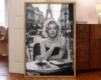 Marilyn Monroe Paris Café Poster, Black And White Prints, Retro Hollywood Wall Art, Wall Art, Marilyn Monroe Vintage Print - Digital File