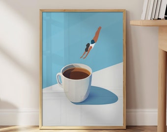 Coffee Diver Print, Coffee Lover Prints, Trendy Kitchen Poster, Espresso Wall Art, Coffee Print, Good Morning Coffee Poster - Digital File