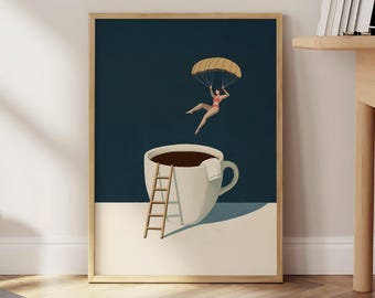 Coffee Diver Print, Espresso Wall Art, Trendy Kitchen Poster, Coffee Print, Coffee Lover Prints, Good Morning Coffee Poster - Optional Frame