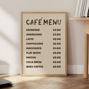 Impressão de menu de cafeteria, pôster retrô de cafeteria, arte de parede de cozinha, impressão de café da manhã, pôster de menu de café expresso italiano para presente - impressão física