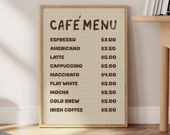 Coffee Bar Menu Print, Morning Coffee Print, Retro Coffee Bar Poster, Italian Espresso Menu Poster Gift, Kitchen Wall Art - Optional Frame