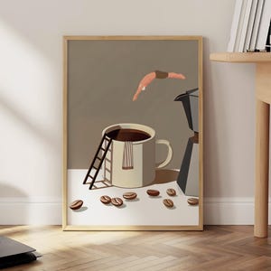 Impresión de "Buceador de café", póster de "Buenos días con café", arte mural de espresso, impresiones para amantes del café, póster de cocina moderno, impresión de café (impresión física)