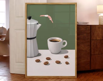 Coffee Diver Print, Trendy Kitchen Poster, Coffee Lover Prints, Espresso Wall Art, Coffee Print, Good Morning Coffee Poster - Digital File