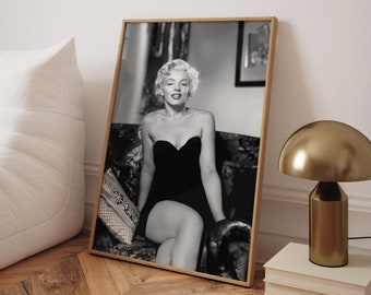 Marilyn Monroe Glamour Poster, Black And White Prints, Bedroom Art, Retro Hollywood Wall Art, Marilyn Monroe Vintage Print - Digital File