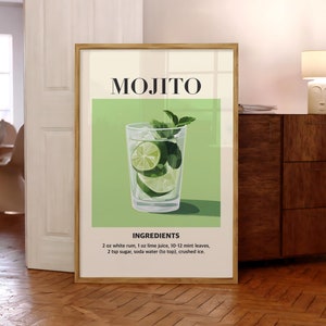 Mojito Cocktail Print, Barwagen Poster, Party Drink Wandkunst, Retro Küchen Druck, Cocktail Poster, Trendy Drink Wandkunst - Physischer Druck