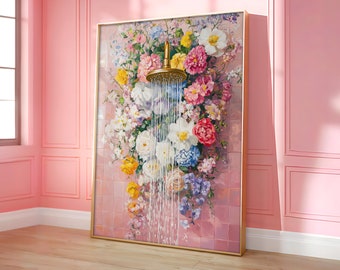 Bloemen badkamer print, aquarel douche print, bloemen muur decor, douche kunst aan de muur, botanische badkamer poster, levendige kunst - optionele lijst