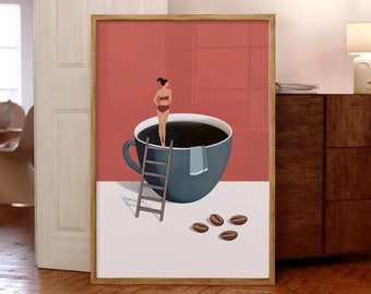 Coffee Adventure Print, Espresso Wall Art, Coffee Lover Prints, Trendy Kitchen Poster, Wall Art, Good Morning Coffee Poster - Optional Frame