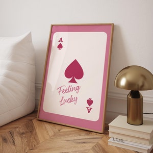 Stampa trendy Ace of Spades, poster vintage Feeling Lucky, arte murale retrò con carte da gioco, stampa Lucky You, poster rosa preppy - file digitale