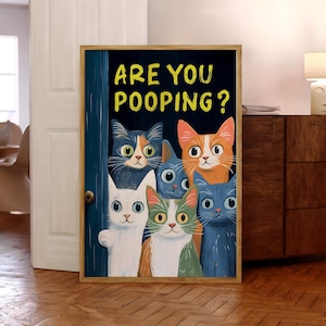 Sind Sie Pooping Toilettenkatze Druck, Katzen Badezimmer Poster, Lustige Toiletten Wandkunst, Vintage Badezimmer Wanddekor, Humorvolle Drucke - Digitale Datei