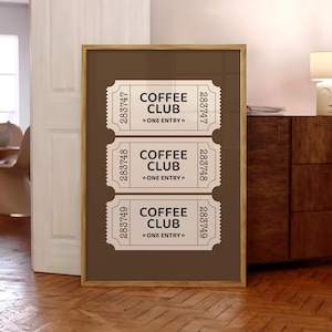Coffee Club Ticket Druck, Kaffee Poster, Vintage Kaffee Kunst, Kaffee-Liebhaber Geschenk, Trendy Küchen Poster, Kaffee Wandkunst - Physischer Druck